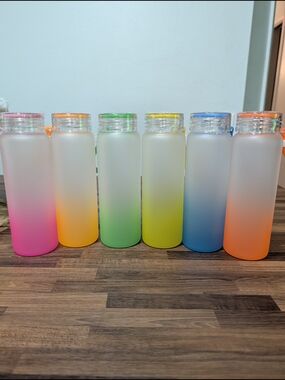 NEW  17oz. Frosted Glass Gradient Reusable Water Bottle - Neon Colors Pack Of 6